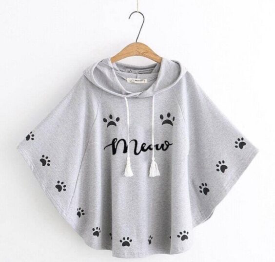 Round Style Meow Printed Hooded Poncho - Image 4