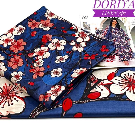 3 Pcs Women's Unstitched Linen Digital Print Suit - Image 2